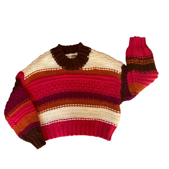BaeVely Chunky Colorblock Sweater Cropped Y2K Retro Festival Stripes Thick-M - Picture 2 of 15